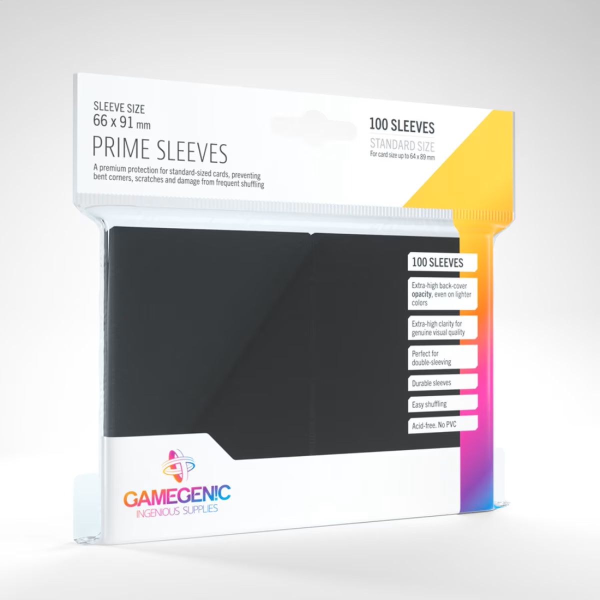 gg1018_main-1 GAMEGENIC - PRIME: 100 Black Standard Board Game Sleeves (66mm x 91mm) - Image 1